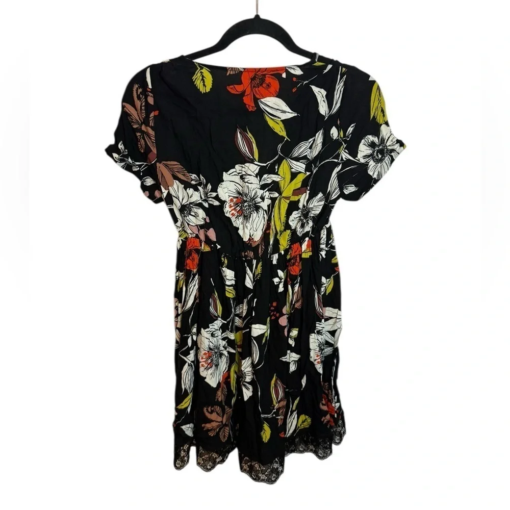 Free People Floral Cap Sleeve Lace Trim Bohemian Mini Dress